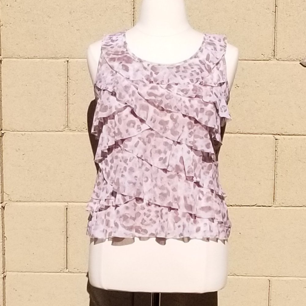 Chico’s Women's Soft Ruffle Tank Brown Tan Leopard Print, Chico's Size 2 (US 12)